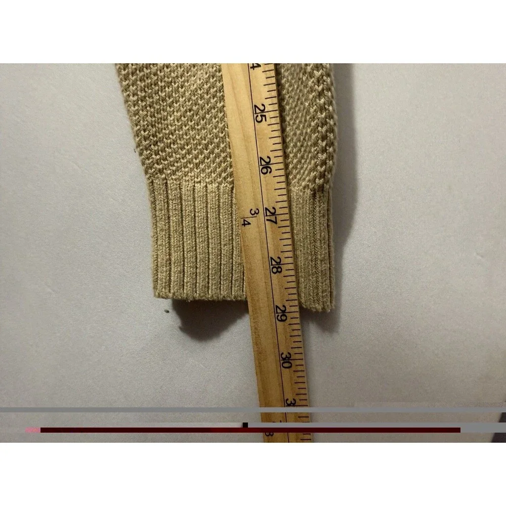 Tommy Hilfiger Quarter Zip Sweater Mens L Beige Tan Navy Collar Flag Logo Knit